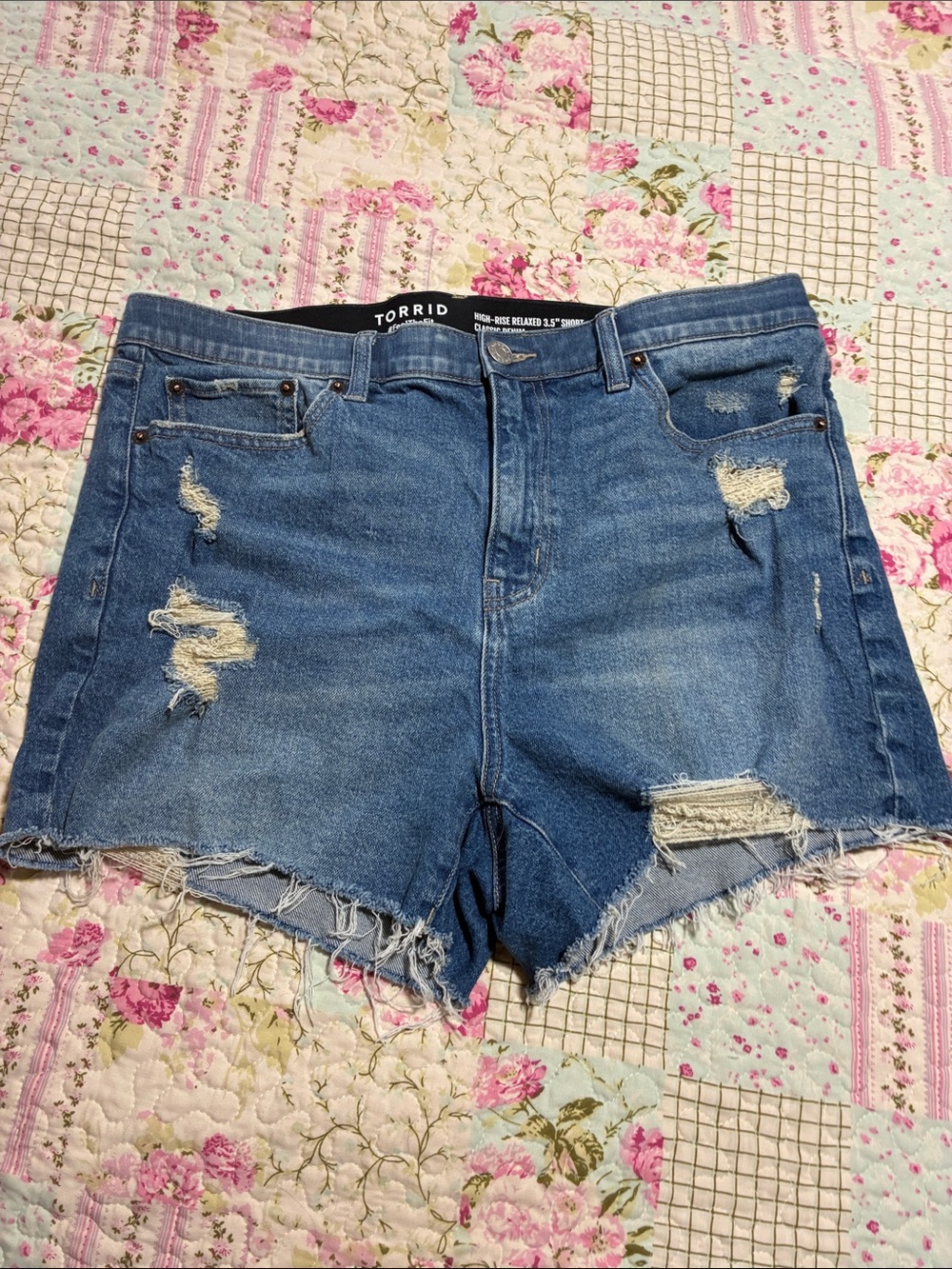 torrid Blue High-Rise Distressed Denim Cutoff Shorts